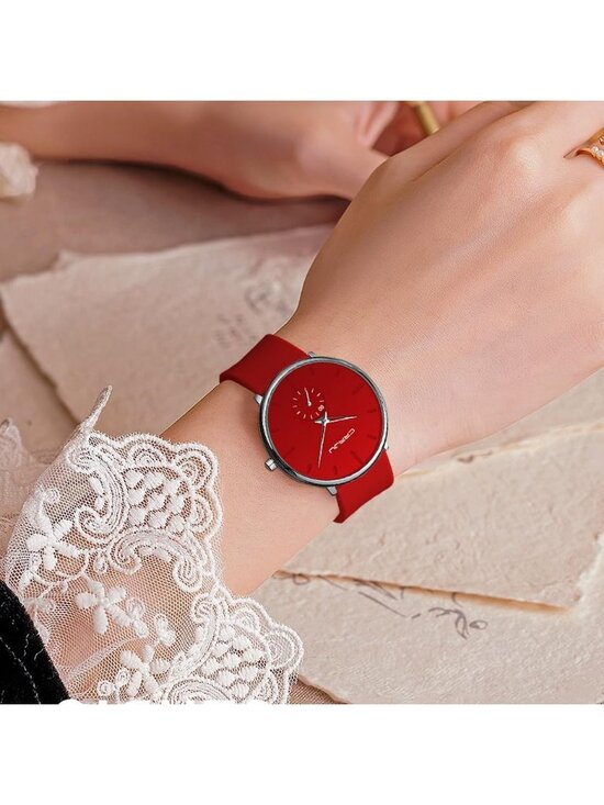 Unisex Red Casual Stylish Ultra Thin Silicone Band Waterproof Quartz Wristwatch